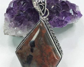 Red Jasper and Silver Pendant Including the Chain