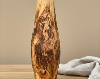 Tall Hand-Turned Burr Elm Wooden Vase – 5th Anniversary (Wood) Gift, Scandinavian Minimalist Decor.
