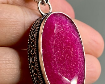 Raw Ruby and Silver Pendant Including the Snake Chain