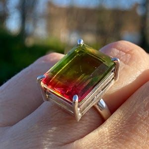 Watermelon Tourmaline Silver Ring