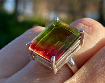 Watermelon Tourmaline Silver Ring