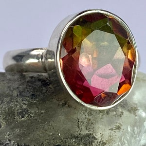 Watermelon Tourmaline Silver Oval Ring