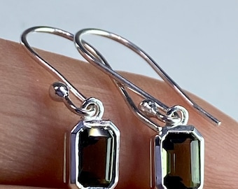 AAA Natural Moldavite and Silver Dangle Earrings (UV)