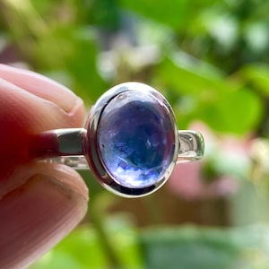 Natural Blue Purple Lolite Sterling Silver Oval Ring