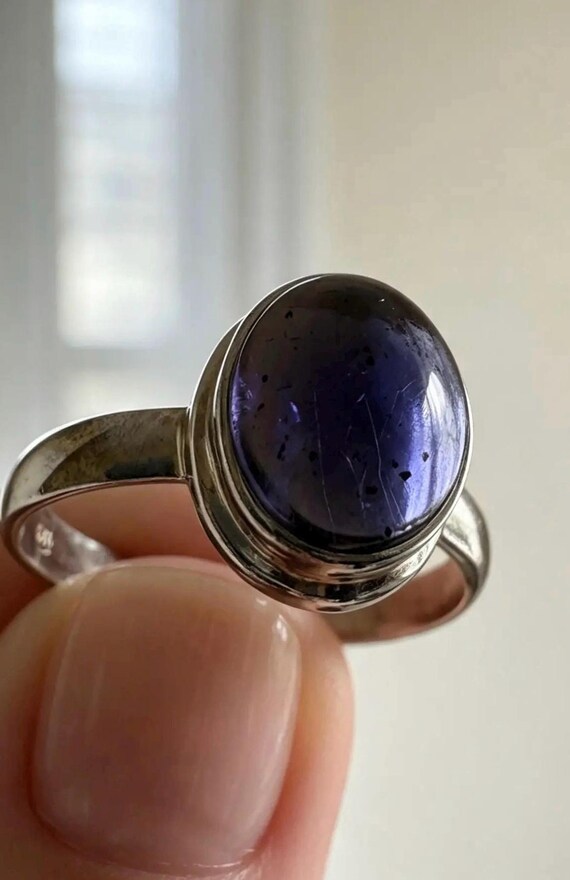 Iolite Cabochon Ring - 925 Sterling Silver Bezel, Violet Gemstone