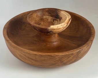 Large Solid Oak Pedestal Bowl Handmade Wooden Decorative Centrepiece