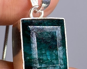 Raw Emerald and Silver Pendant