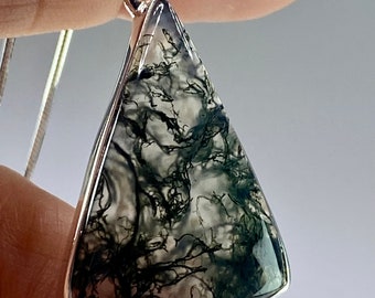 Moss Agate and Silver Pendant