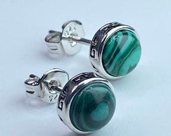 Malachite Silver Stud Round Earrings