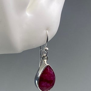 Raw Ruby and Silver Dangle Earrings (YM)