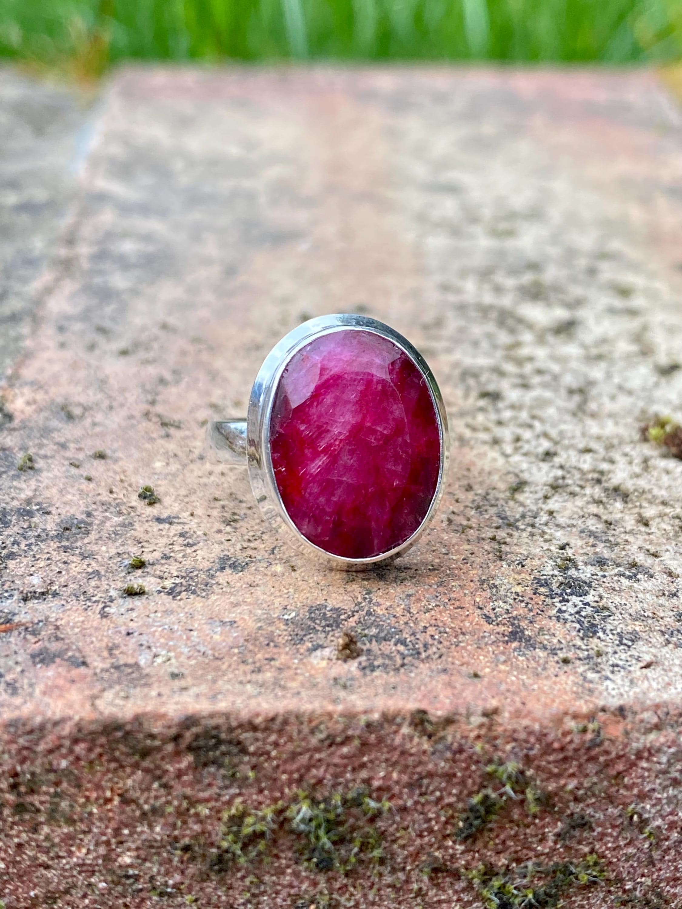 Raw Ruby Ring, Oval 8x6mm, 925 Sterling Silver, July Birthstone, Handmade UK Gift