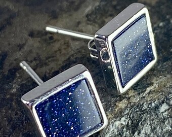Navy Blue Goldstone and Silver Studs
