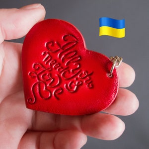 Love heart. Red heart bag charm leather. Handwriting keychain leather. Matching keychain. Love handwriting gift. With love from Ukraine