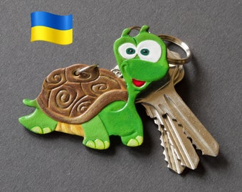 Turtle keychain leather. Sea turtle charm. Turtle lover gift. Leather car charm keychain. With love from Ukraine