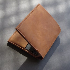 Brown bifold leather minimalist wallet with id window. Mens small card holder wallet. Made in Ukraine image 5