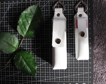 White Leather Lipstick Holder Keychain: Lip Balm Case, Bag Charm