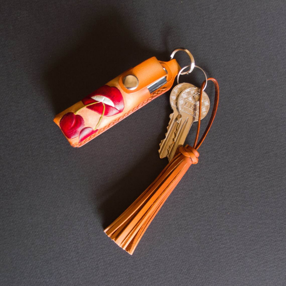 Lip gloss case with tassel keychain. Leather lipstick case. Etsy