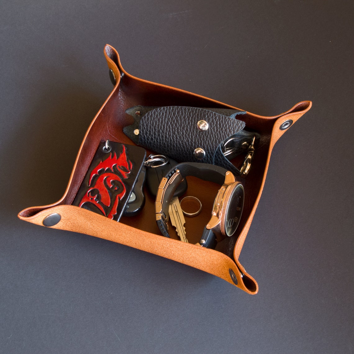 Leather catchall valet tray for men. Best gift for dnd games Etsy