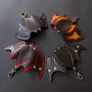 Halloween bat keychain key holder leather with carabiner