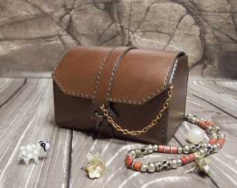 Treasure chest genuine leather with lock. Leather dnd dice box. Brown watch box leather. 3rd anniversary gift. Made in Ukraine