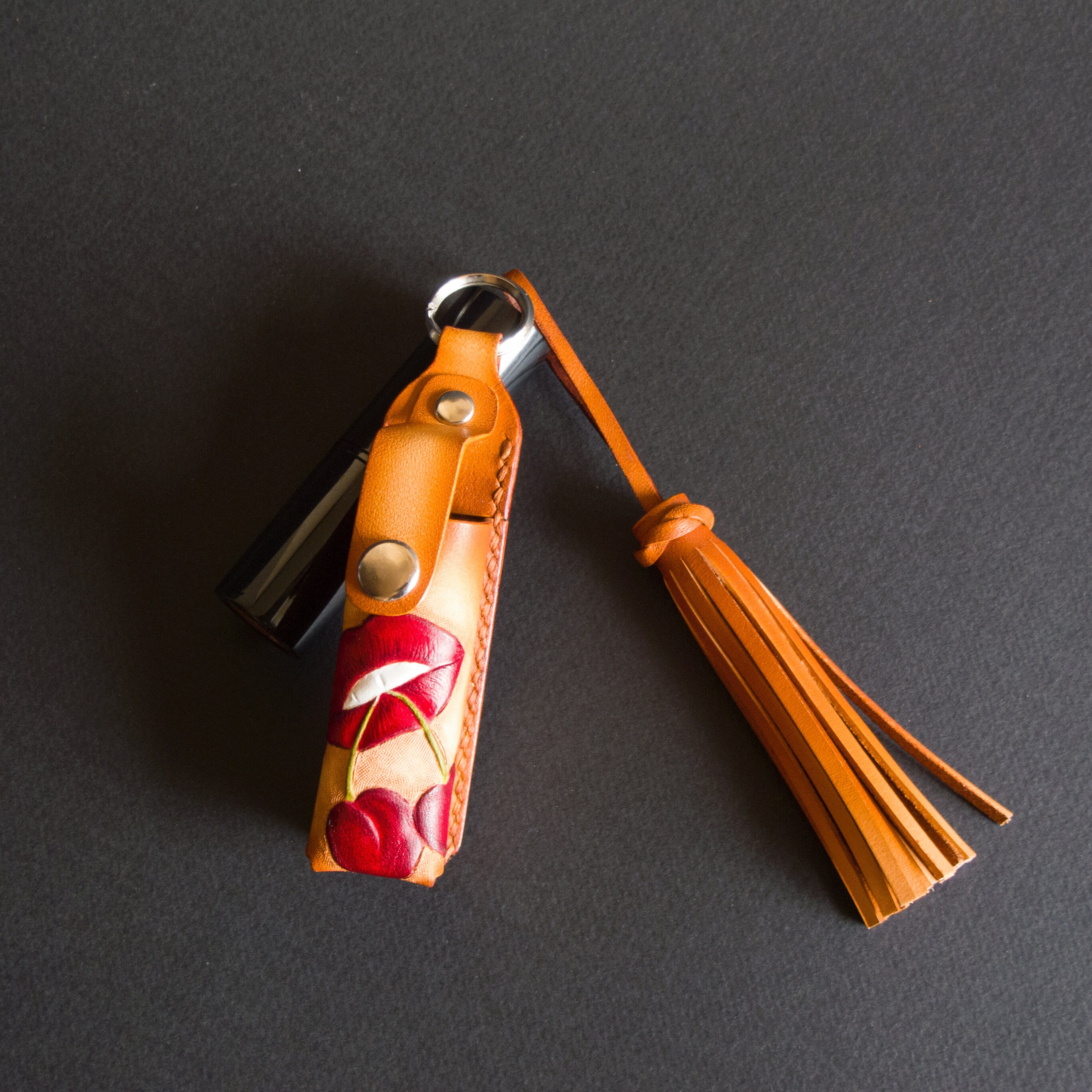 Lip gloss case with tassel keychain. Leather lipstick case. Etsy