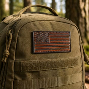 Brown American flag leather patch. USA flag Hand embossed leather velcro patch. Independence day gift image 18