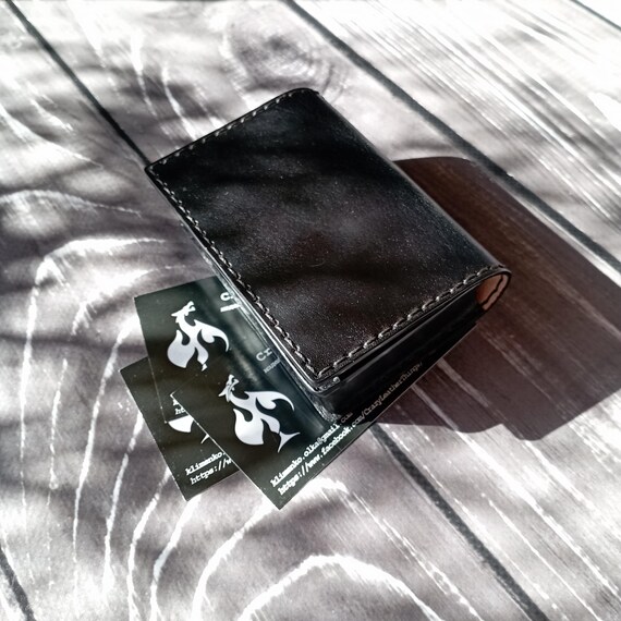 Leather business card holder with belt loop for men. Black leather business  card case. Men's leather business card sleeve. Men leather gift
