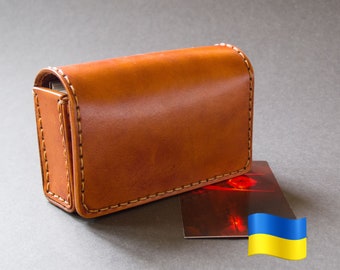 Leather business card holder for men. Brown leather business card case. Men's leather business card sleeve. Made in Ukraine. Made to order