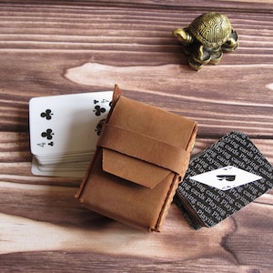 Leather Mini Playing Card Case, Small Card Deck Holder, Travel Game Pouch, Handmade Card Protector, Deck miniature poker cards as gift