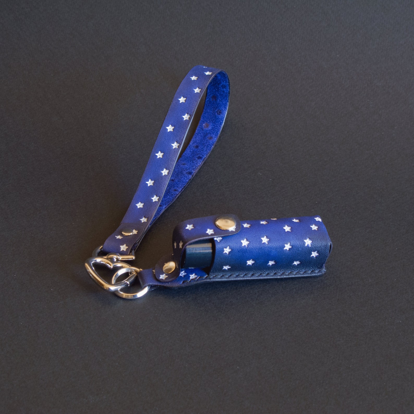 Wrist lanyard with chapstick holder leather blue with hand Etsy
