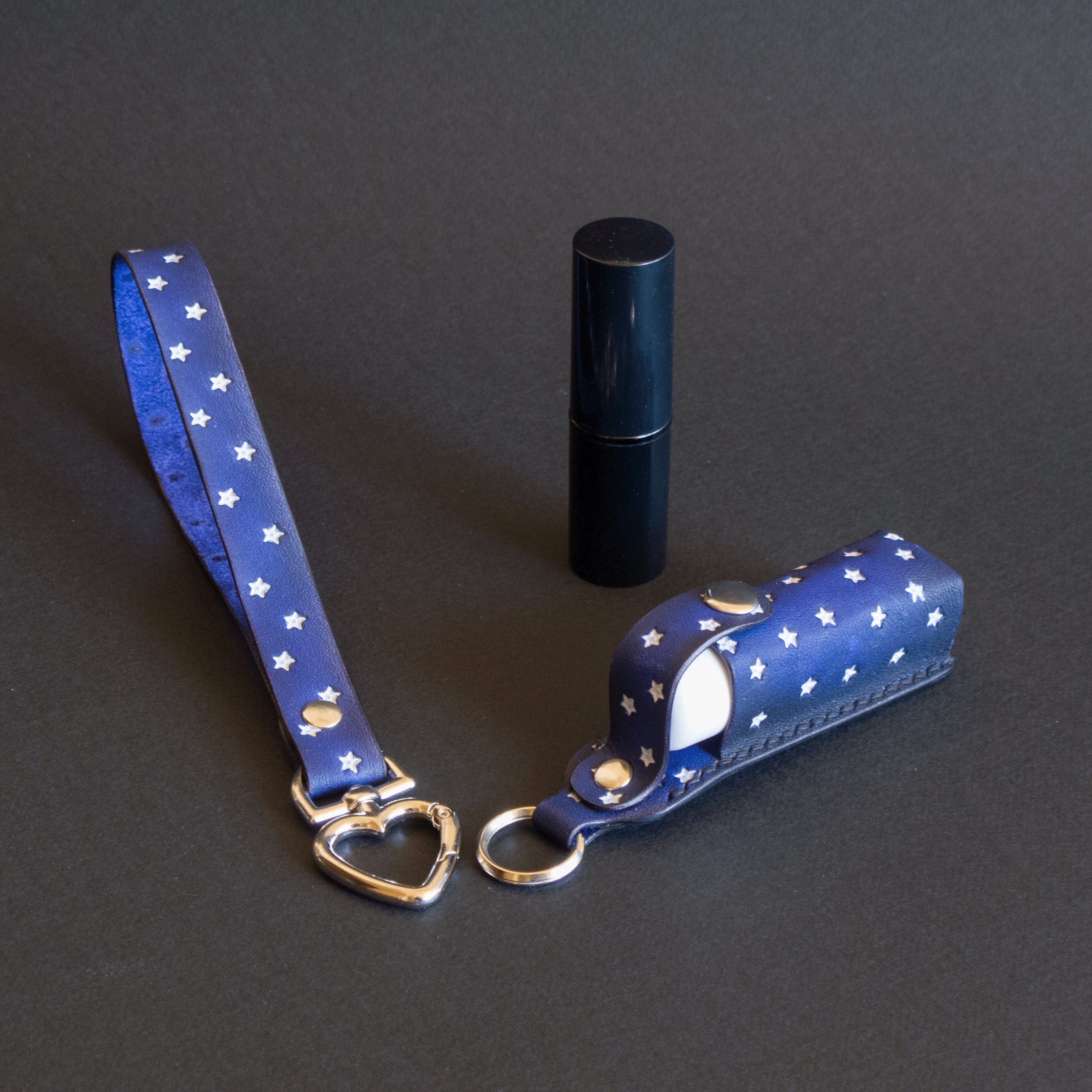 Wrist lanyard with chapstick holder leather blue with hand Etsy