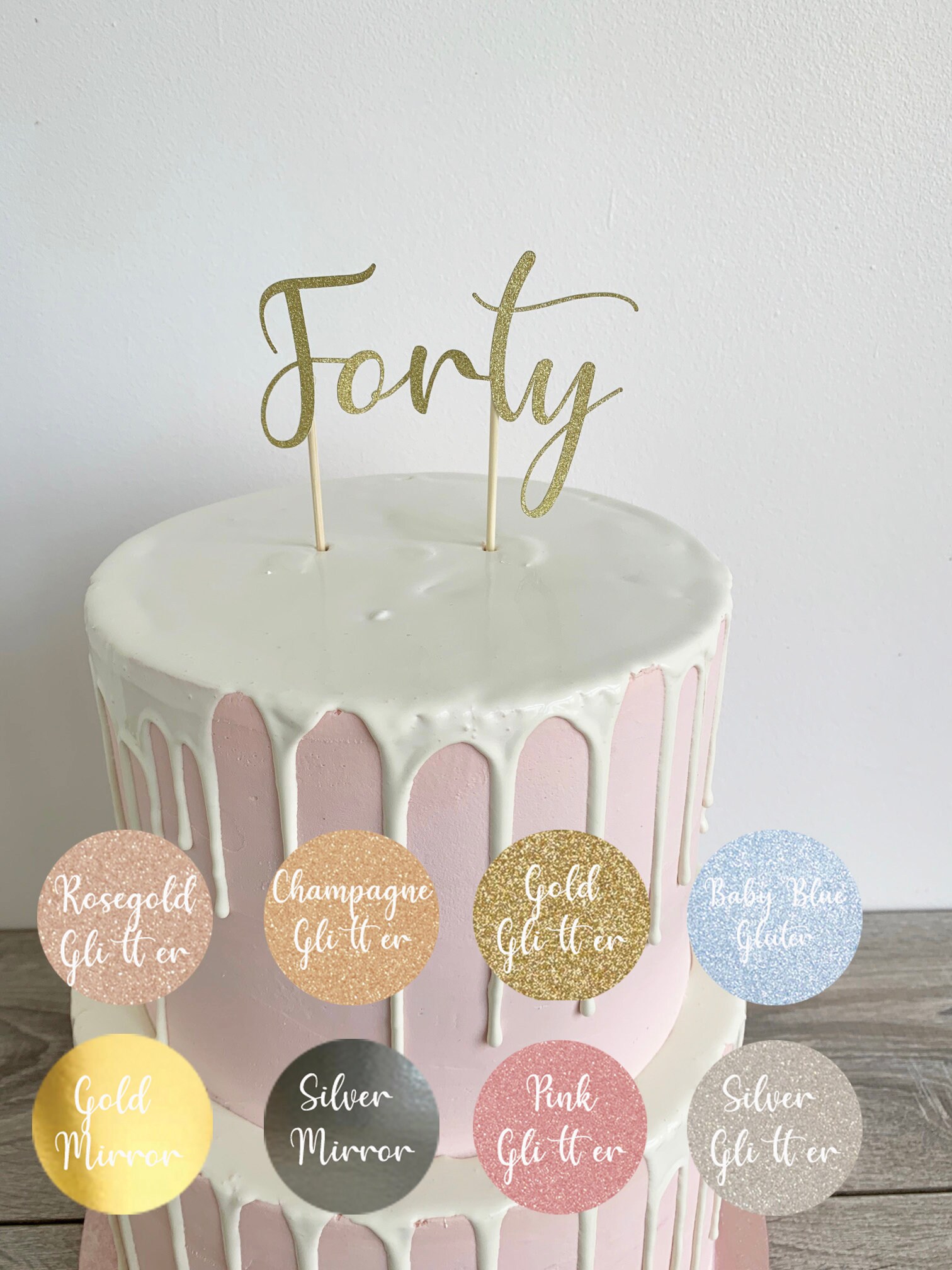Forty Birthday Cake Topper in a Choice of 6 Colours & Either Etsy UK