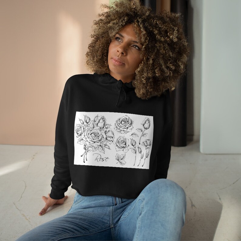 Sketched Roses Cropped Hoodie
