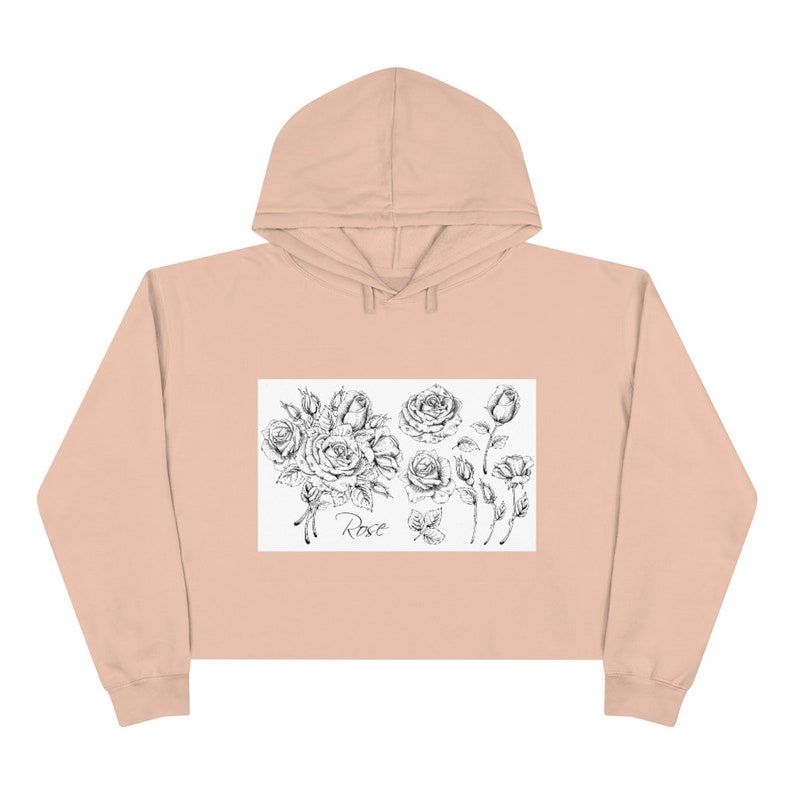 Sketched Roses Cropped Hoodie