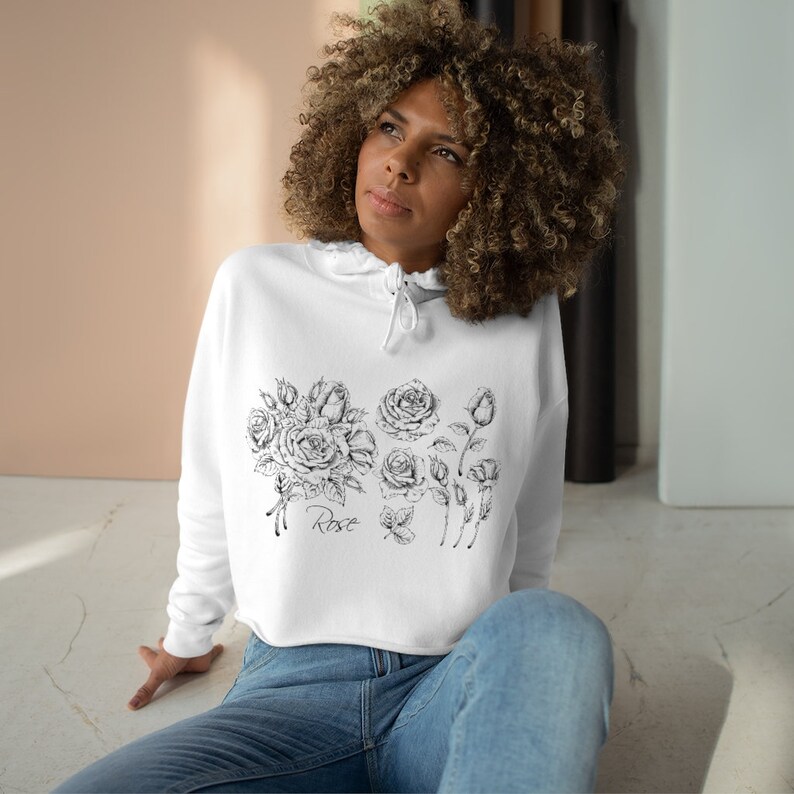 Sketched Roses Cropped Hoodie