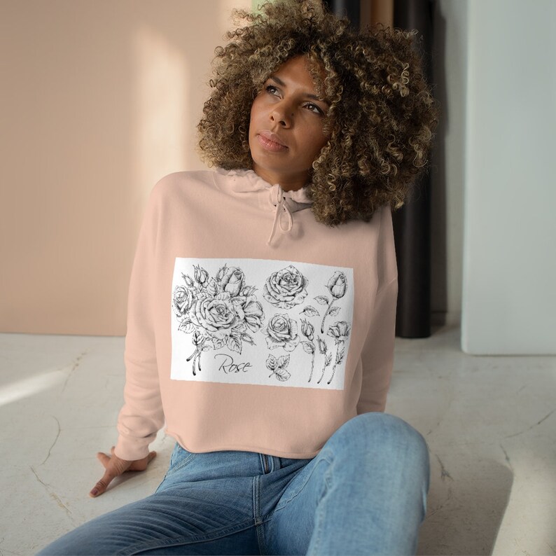 Sketched Roses Cropped Hoodie