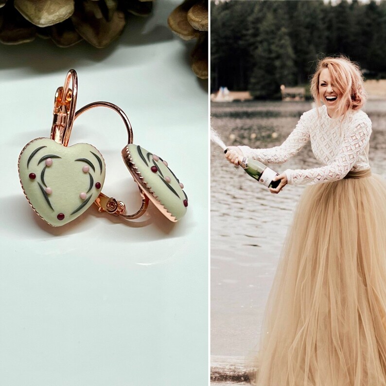 handmade earrings Mini hearts valentines gift for she,rose gold,fimo polymer clay for her
