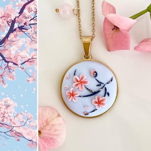 Cherry Blossom , handmade polymer clay, handmade necklace, gold, cherry necklace, for mothers, for her, spring necklace, Sakura
