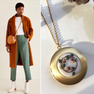 Handmade Acorn Locket,photo locket, medallion, polymer clay, fimo, handmade necklace, winter necklace,for she,for her