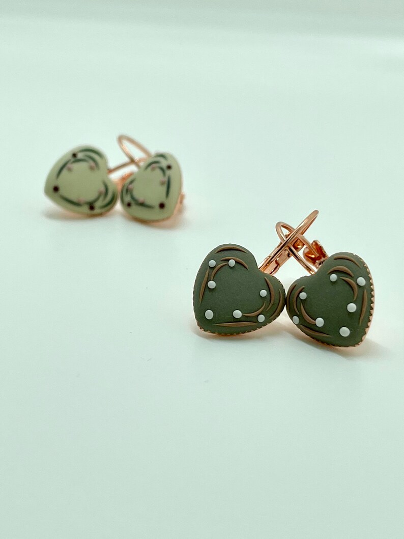 handmade earrings Mini hearts valentines gift for she,rose gold,fimo polymer clay for her