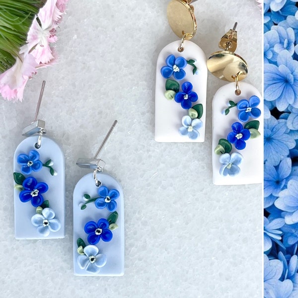 Summer earrings, Blue earrings,handmade earrings,polymer clay earrings, gift for her, arc, statement earrings, romantic earrings