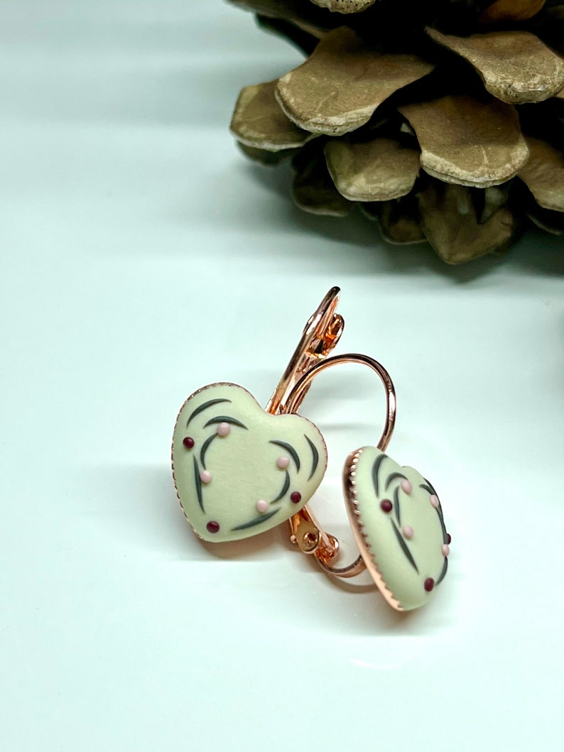 handmade earrings Mini hearts valentines gift for she,rose gold,fimo polymer clay for her