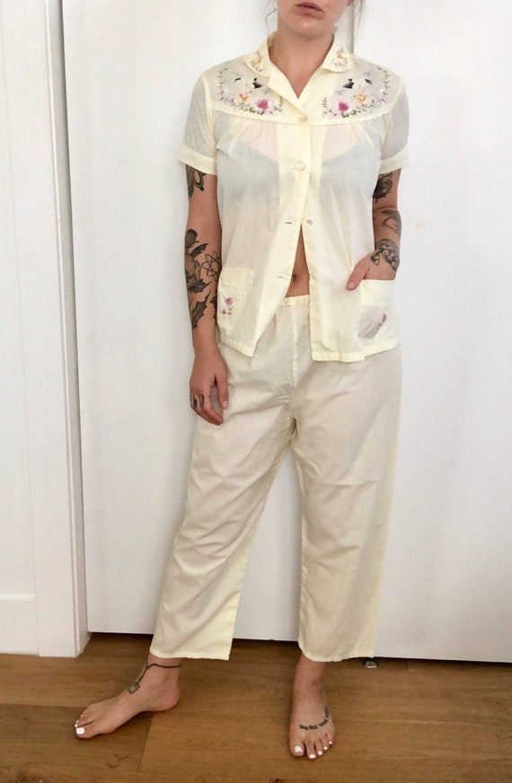 Vintage Hand Embroidered Cotton Pajama Set