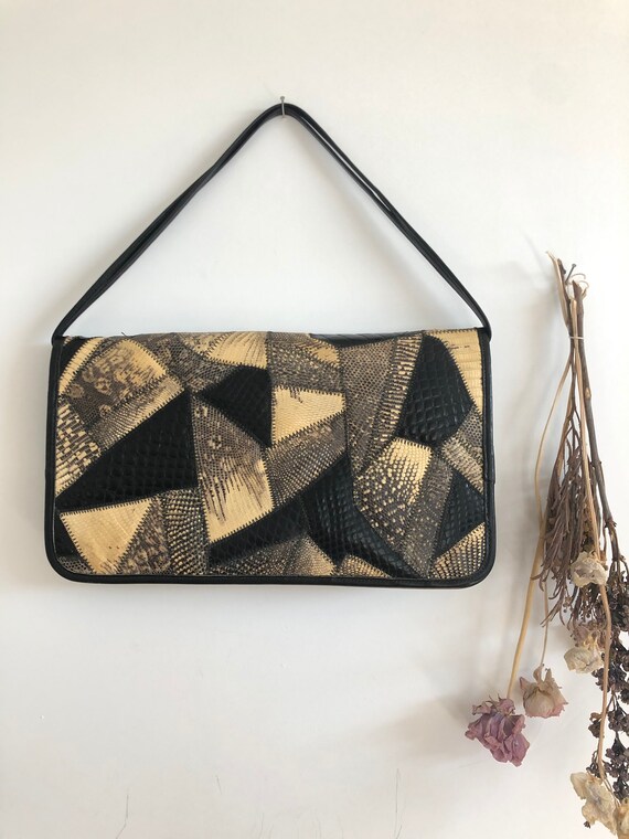Vintage Snakeskin Patchwork Clutch - image 2
