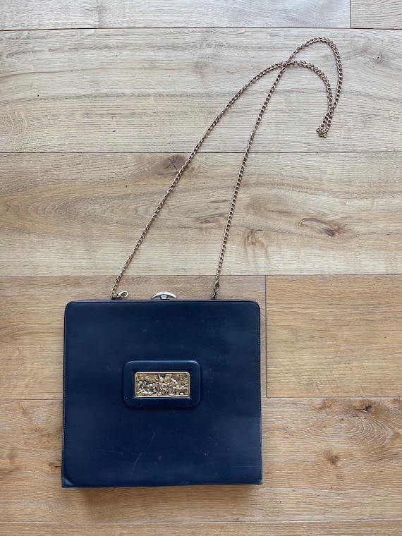 Vintage Black Briefcase with Brass Pendant - image 1