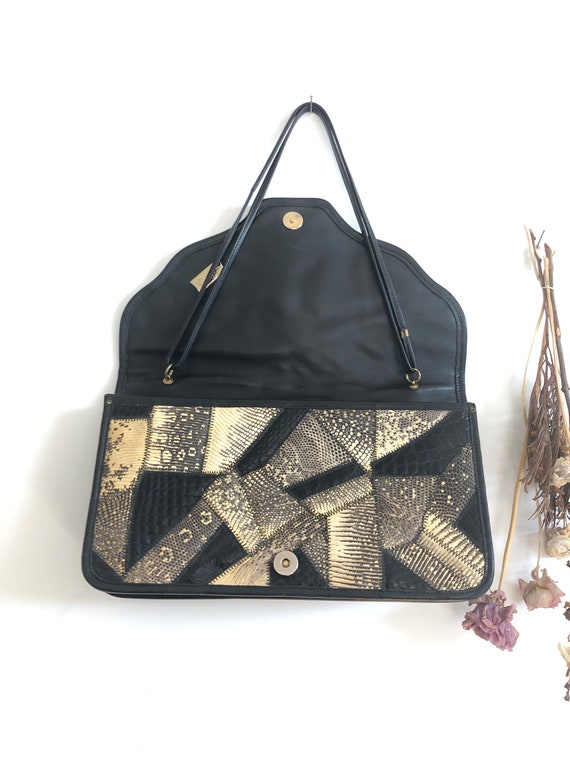 Vintage Snakeskin Patchwork Clutch - image 3