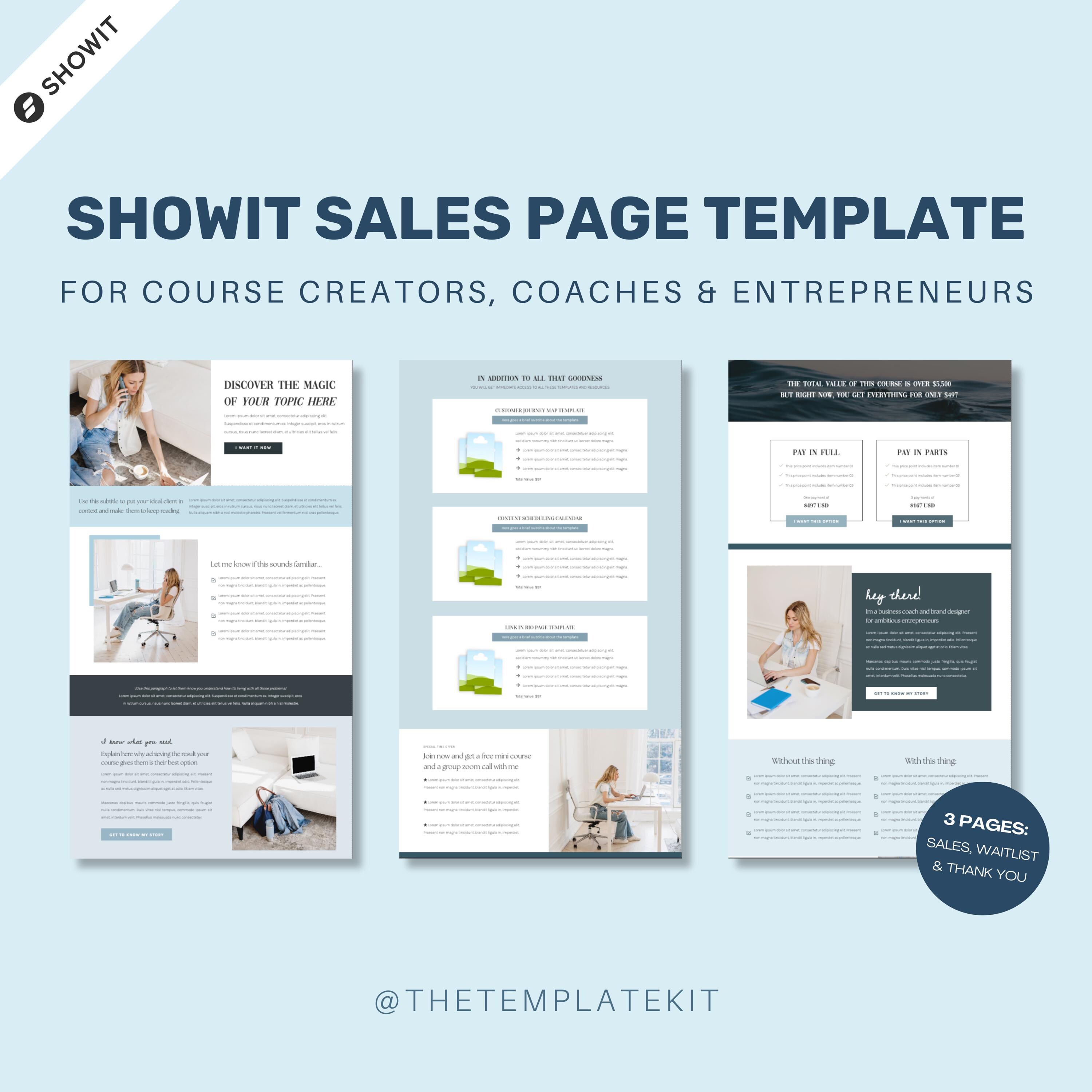 ShowIt-verkooppaginasjabloon | ShowIt-sjabloon | Voor cursusmakers en coaches | Verkoopbestemmingspagina | ShowIt-website | Vrouwelijke sjabloon