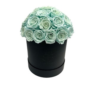 Large Dome shape Baby Blue preserved long lasting roses in Black box