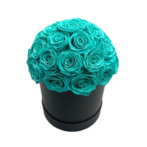Large Dome shape Blue preserved long lasting roses in Black box