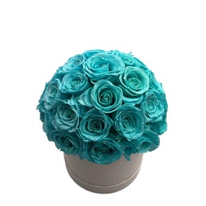 Large Dome shape Blue preserved long lasting roses in White box